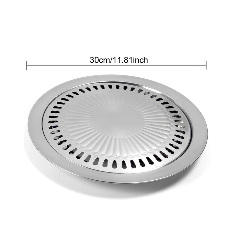LVOERTUIG Korean Style Stovetop,Stainless Steel Non-Stick Roasting Round Barbecue Grill Pan for Indoor Outdoor Camping BBQ, Cooking Delicious Roasting Food(30cm x 30cm x 2.8cm) - Image 2